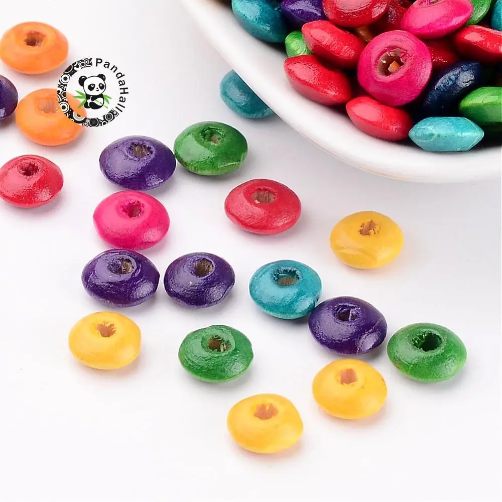 200PCS Dyed 8mm Mixed Lead Free Abacus Wood Beads for Jewelry Making