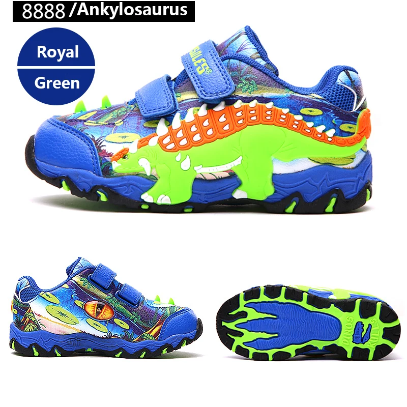 Обувь для мальчиков Dinoskulls Детские кроссовки с 3D динозавром для спорта тенниса Детские кроссовки г. осенние детские беговые туфли весенние тренировочные - Цвет: Green 8888