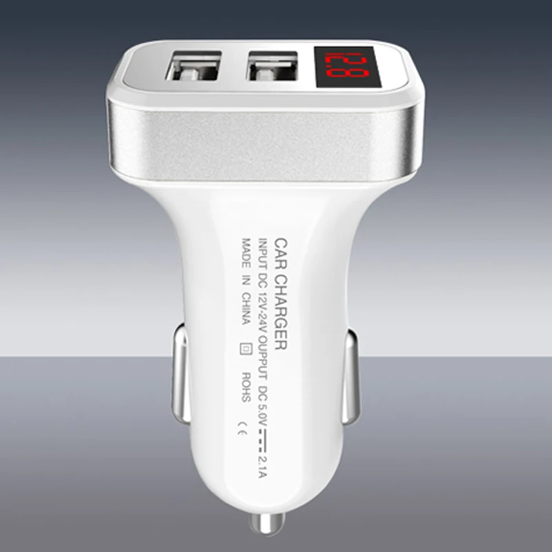 

FDGAO Universal Dual USB Car Charger 5V 2.1A Mini Charger With LED Display For Smart Mobile phone Xiaomi Samsung iPhone