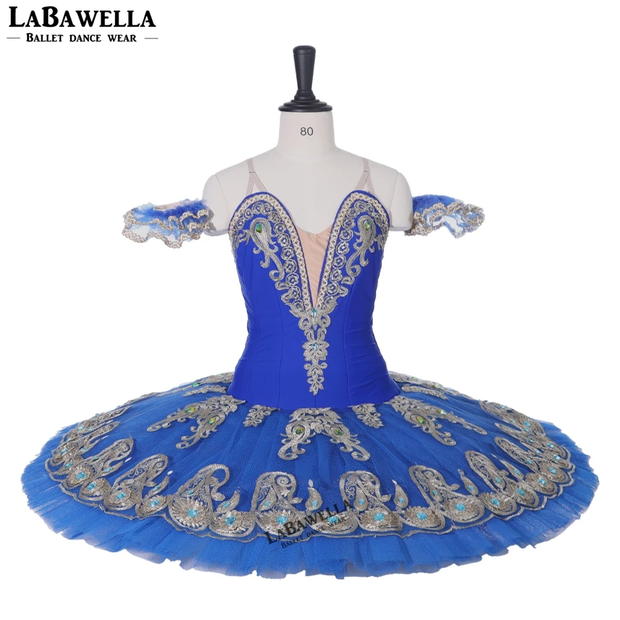 Blue Bird Raymanda Professional Ballet Costume Platter  Adults Ballet Blue Tutus Performance With Gold Pancake CostumesBT9163