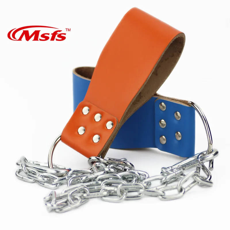 Cowhide Weight Lifting Belt With Chain Gym Fitness Equipment Dipping
