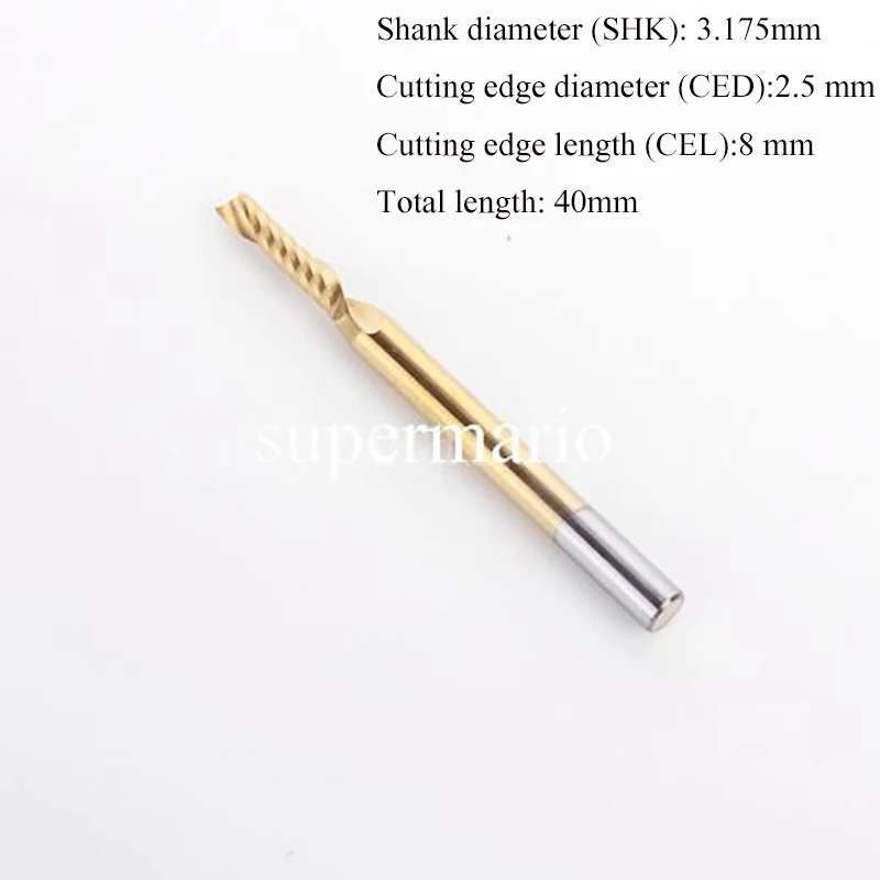 

SHINA 1pc 3.175mm TiN Coating Single Flute Spiral Cutter Router Bit CNC End Mill Carbide Milling Cutter Machine Tools 2.5 x 8 mm