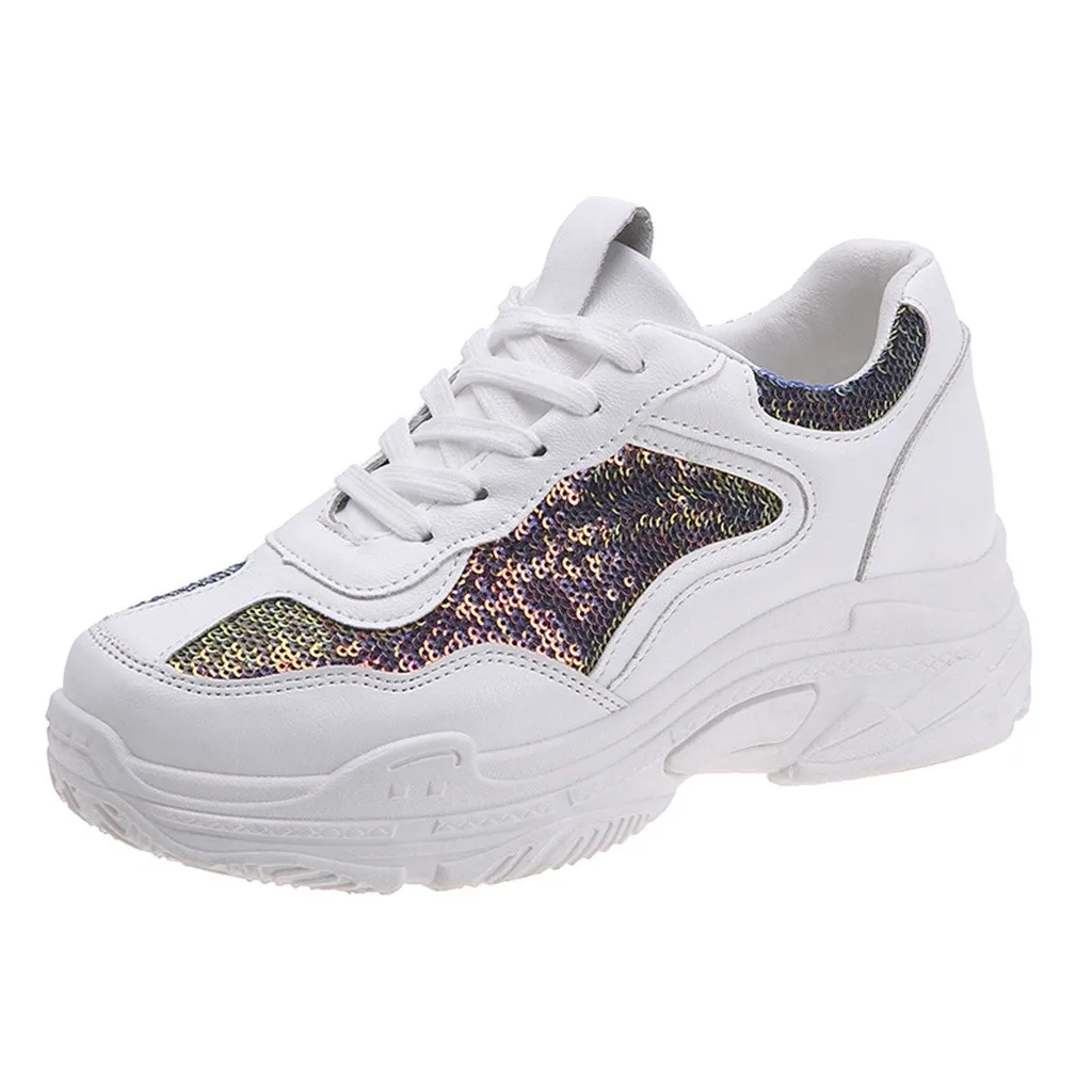 

SAGACE 2019 Summer Fashion Women Casual Shoes PU Leather Platform Shoes Cool Sport Outdoor Bling Med Lace Up Girls Sneaker May9