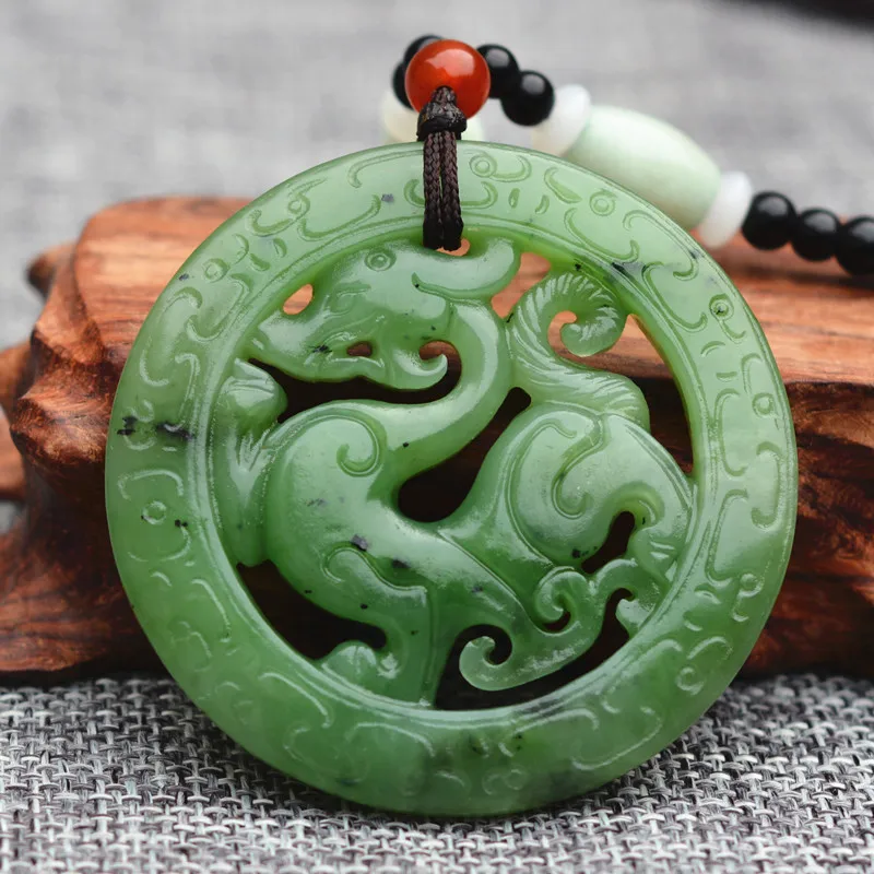(Сертификат) натуральный зеленый Подвеска HETIAN Nephrite 3D резной дракон Pixiu Jades кулон