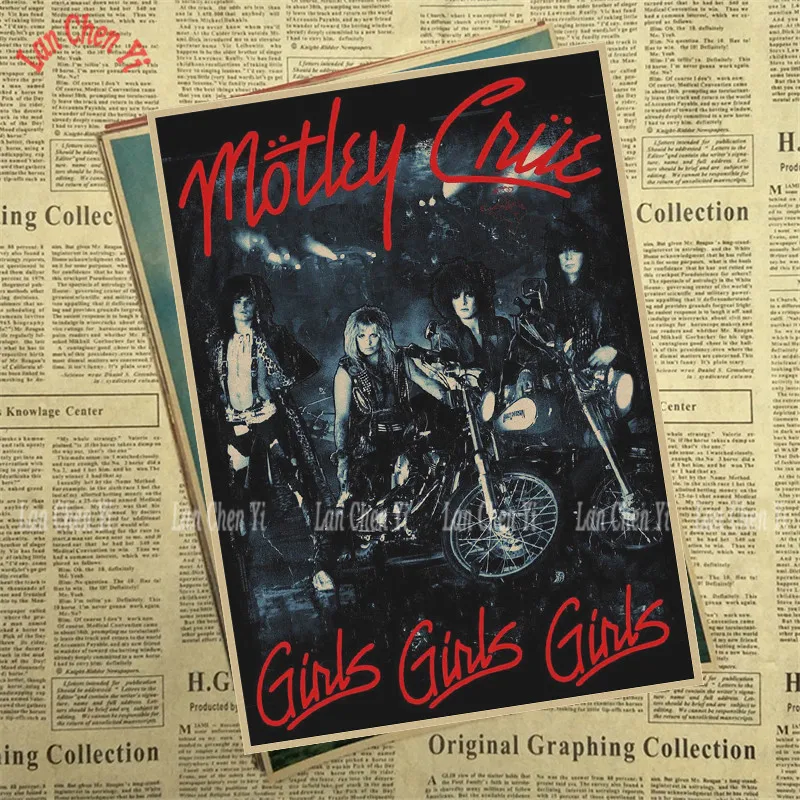 Motley Crue Band Классический Ностальгический матовый крафт-бумага плакат для кафе креативная настенная бумага украшение интерьера - Цвет: Светло-серый