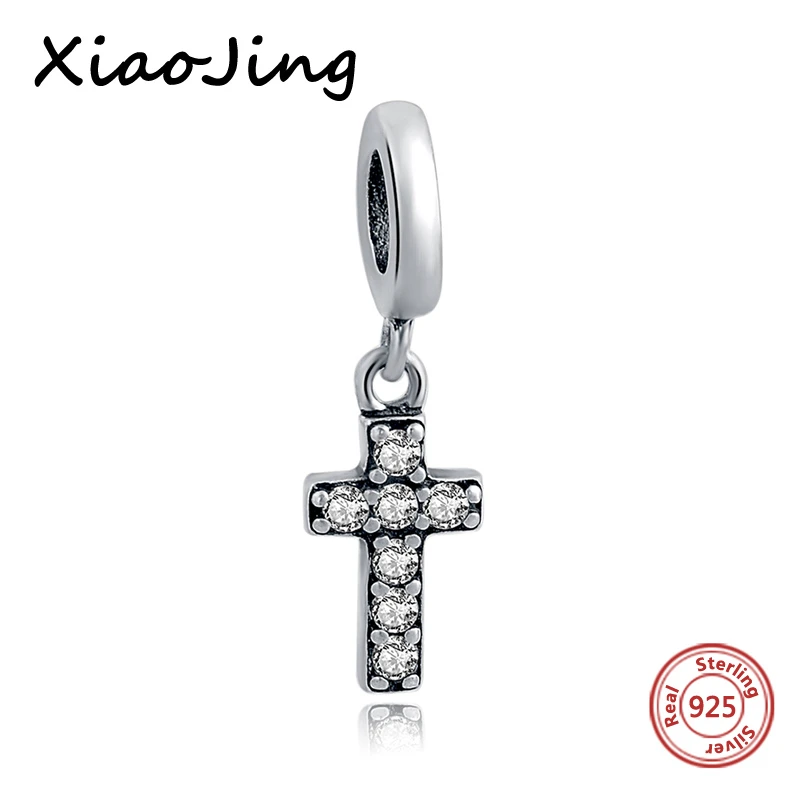 

925 Sterling Silver Corss Charm With CZ stone beads Fit Authentic European Bracelet DIY Pendant beads Jewelry making women Gift