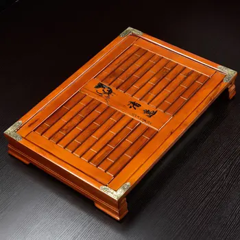 

hot 27.8*12.2*3.5cm Manufacturers of tea tray wholesale solid wood trash tea tray stainless steel chassis drawer Kung Fu tea