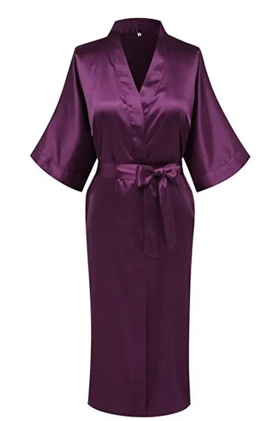 Женское шелковое атласное длинное свадебное платье для невесты и подружки невесты кимоно халат Feminino банный халат большой размер XXXL пеньюар Femme сексуальный халат - Цвет: Purple