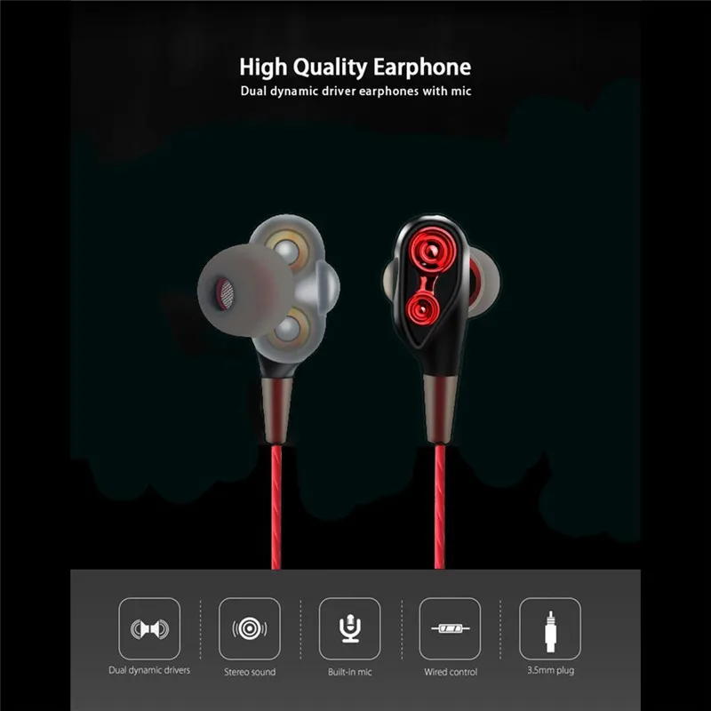 Наушники HIFI с двумя драйверами стерео бас Спортивная гарнитура для бега монитор