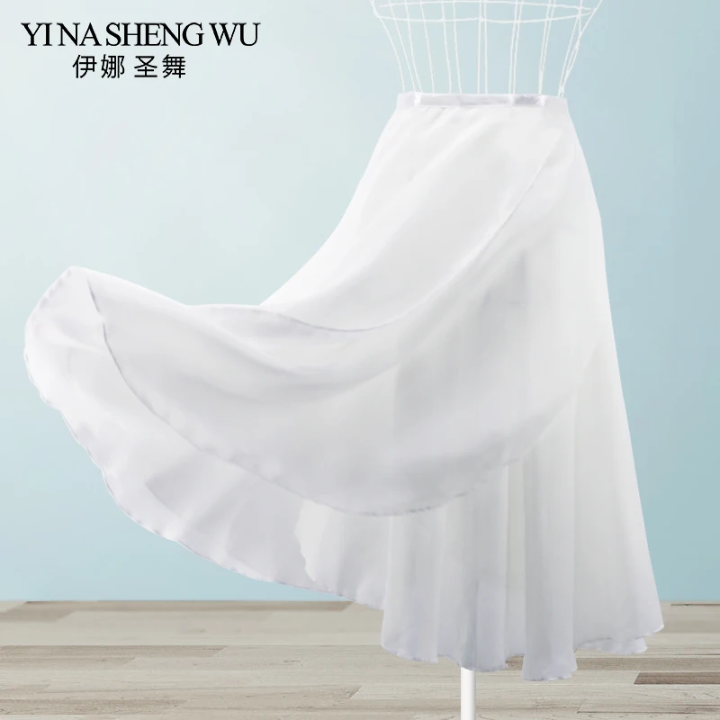 

New Women Chiffon Dance Skirt Ballet Tutu Gymnastics Ballet Skirt Ladies Girls Double-Layers Double Color Dance Practice Skirt
