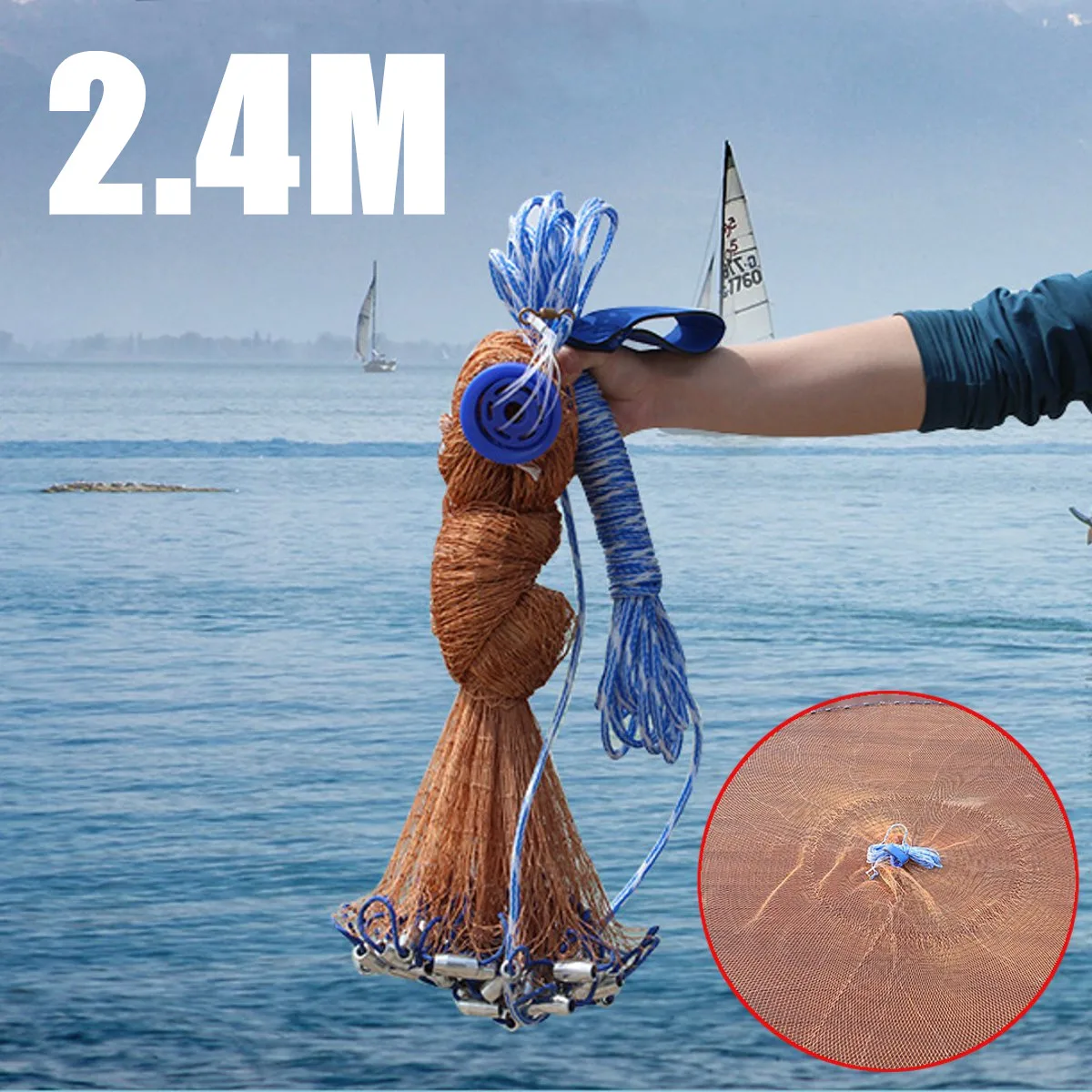 

2.4M Cast Net Saltwater Bait Casting Net Catch Fishing Net American Small Mesh Trap Cast Network Fly Hunting Hand Throw Nets