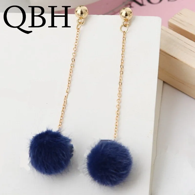 

EK532 New Fashion Soft Fur Ball PomPom Earrings For Women Pink/White/Black Statement Long Tassel Gold Plush Hair Drop Brincos