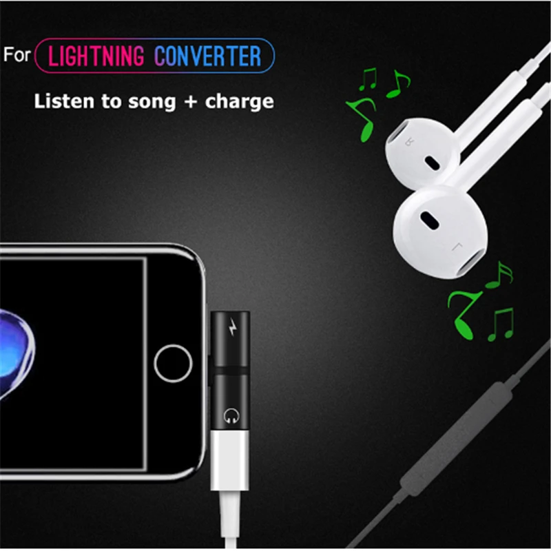 2 in 1 Audio Adapter For iPhone 6 6s 7 8 Plus X Connector Splitter Charger Headphone Adapter For Lightning Jack to Earphone 2 in 1 Audio Adapter For iPhone 6 6s 7 8 Plus X Connector Splitter Charger Headphone Adapter For Lightning Jack to Earphone