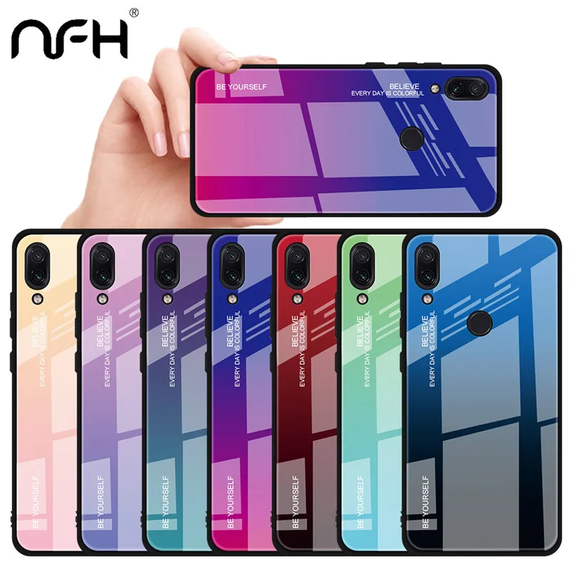 

Tempered Glass Gradient Case For Xiaomi Rredmi Note 7 8 Hard Glass Cover Shell On Redmi K20 5 Plus Note 5 6 Pro 7 Luxury Cover