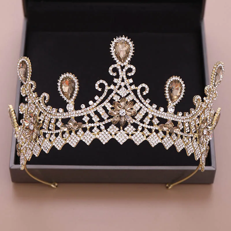 Роскошная свадебная корона в стиле барокко с кристаллами розового золота для невесты, свадебные украшения для волос ручной работы, стразы для свадебной короны, диадемы - Окраска металла: Gold