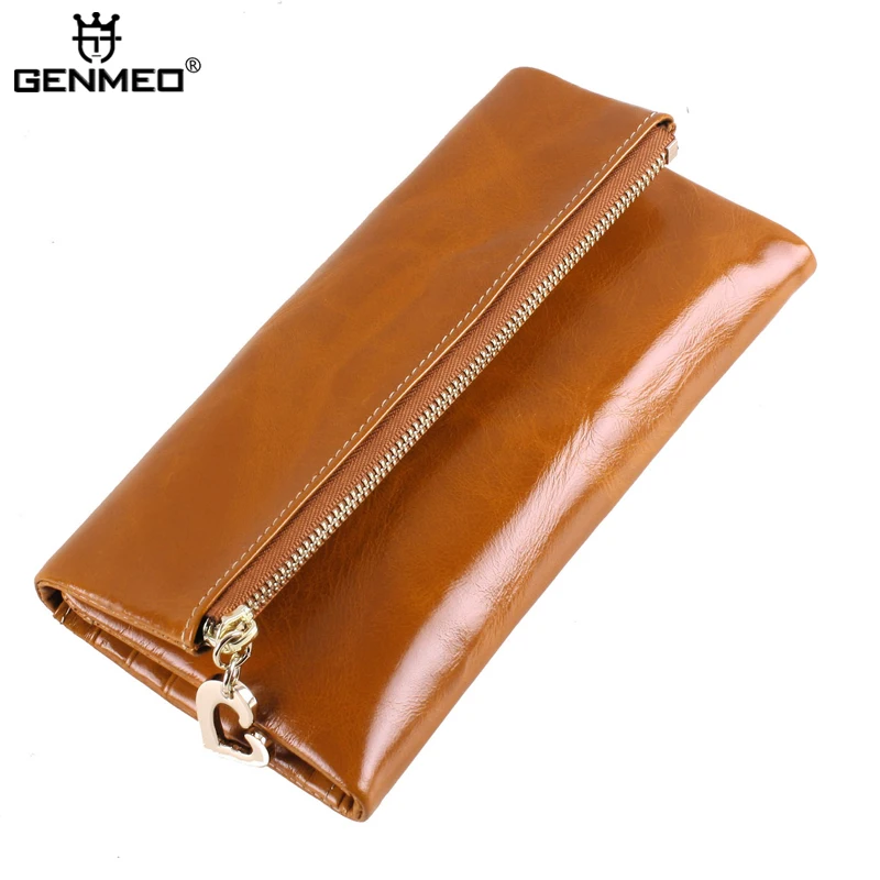 

GENMEO New Genuine Leather Long Wallets Women Real Leather Card Holder Coin Purse Sexy Ladies 3folds Leather Clutch Bag