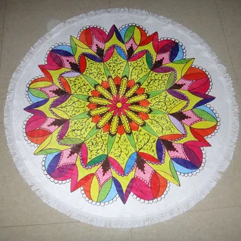 

Large Round with Tassel Circle Bohemia Beach Towel Wash Cloth Reactive Print Bath Towel Sports Towel Polyeste ST-1725
