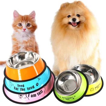

Stainless Steel Pets Food Bowls Portable Collapsible Poi Cartoon Printed Pet Feeder For Cats Dogs Multi-function Food Container