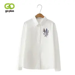 GOPLUS цветочный Рубашки с вышивкой для Для женщин 2019 осень-зима Новый длинным рукавом блузки женские белый Повседневная хлопковая футболка