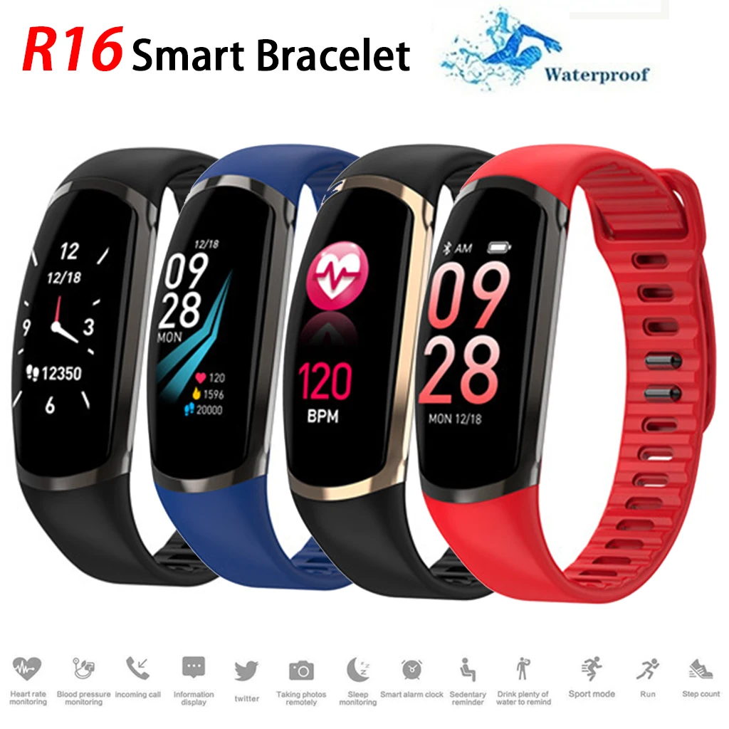 

R16 Smart Bracelet 0.96 Inch Curved Color Screen Fitness Tracker Step Counting Heart Rate Health Monitoring Smart Wristband