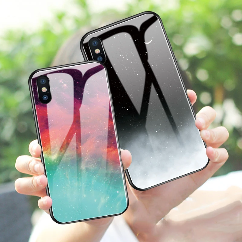 

Tempered Glass Starry Sky Design Back Case Soft TPU Frame Ins Stylish Antishock Cover For Huawei P30 P20 P10 P9 P8 Pro Lite Plus