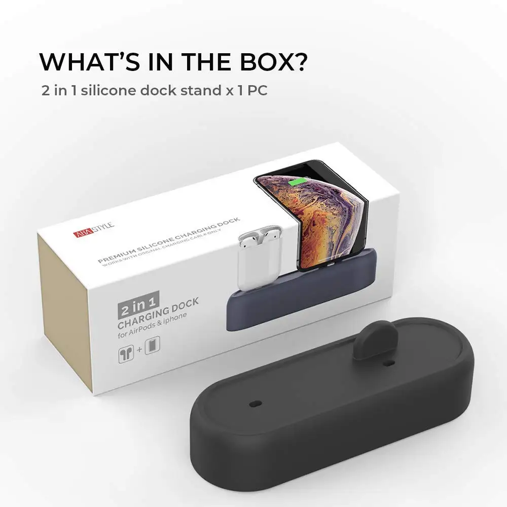 2 in 1 Silicone Holder for Airpods Case Charger for Apple Airpods Accessories Charging Dock Stand Base Holder for iPhone X XS XR