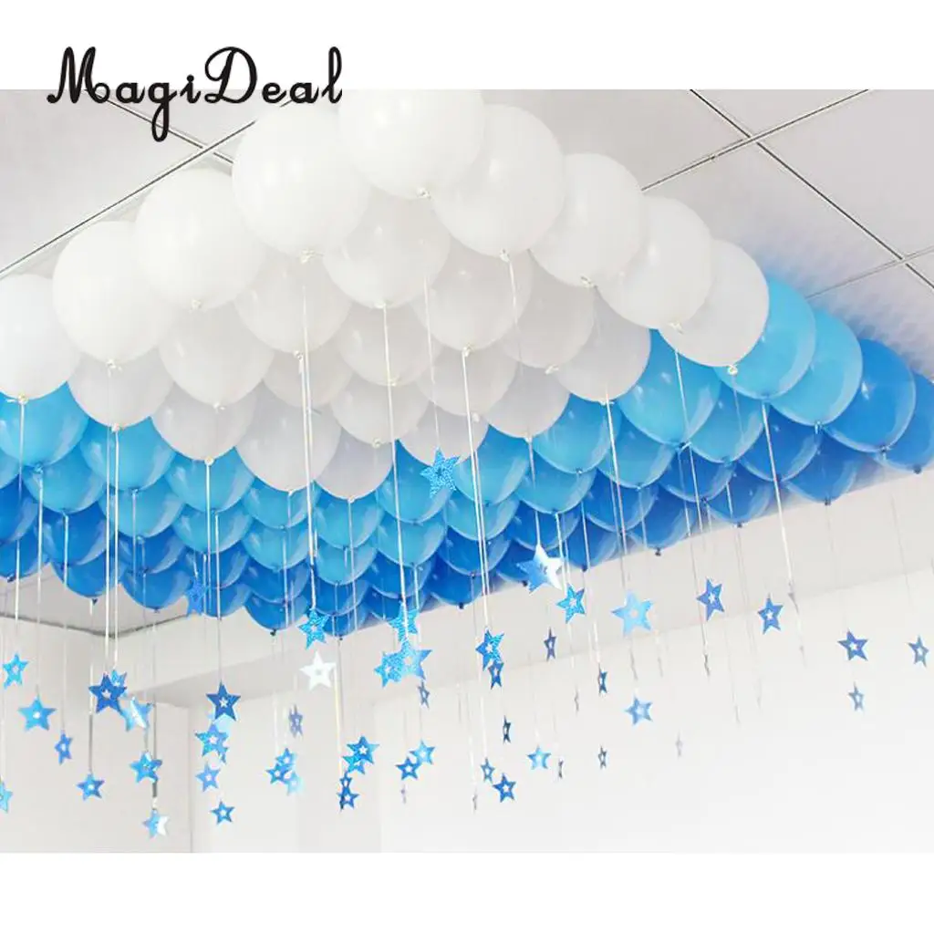 100x Shiny Plastic Stars Hanging Foil Balloon Swirl Tinsel Wedding Party Decor Blue/Gold/Silver