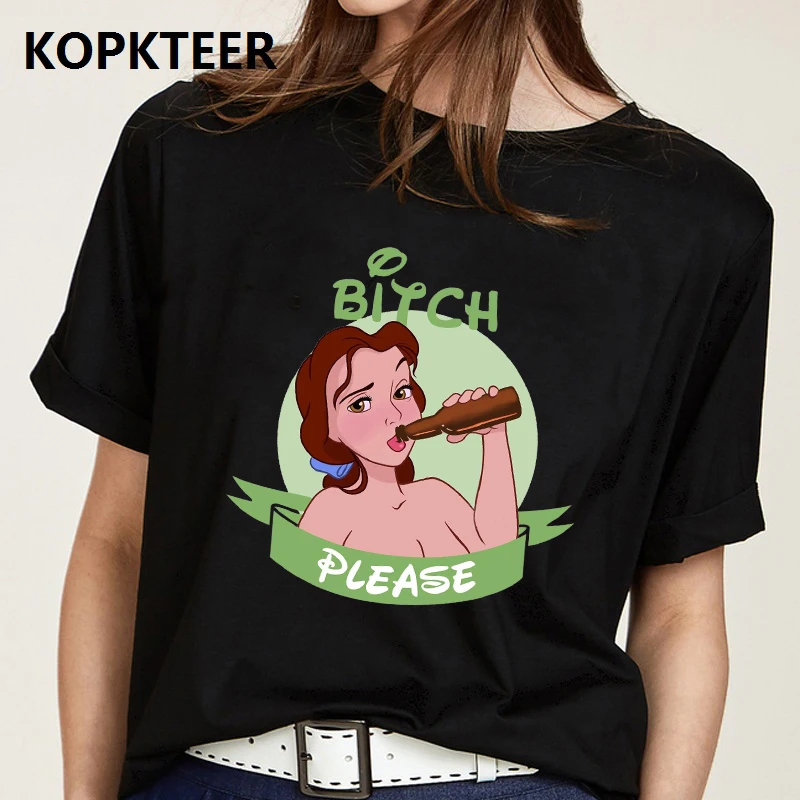 

Women 2019 Summer Harajuku T Shirt Camiseta Mujer Belle Drinking Graphic Tees Black Kawaii Tops Streetwear Tee Shirt Femme