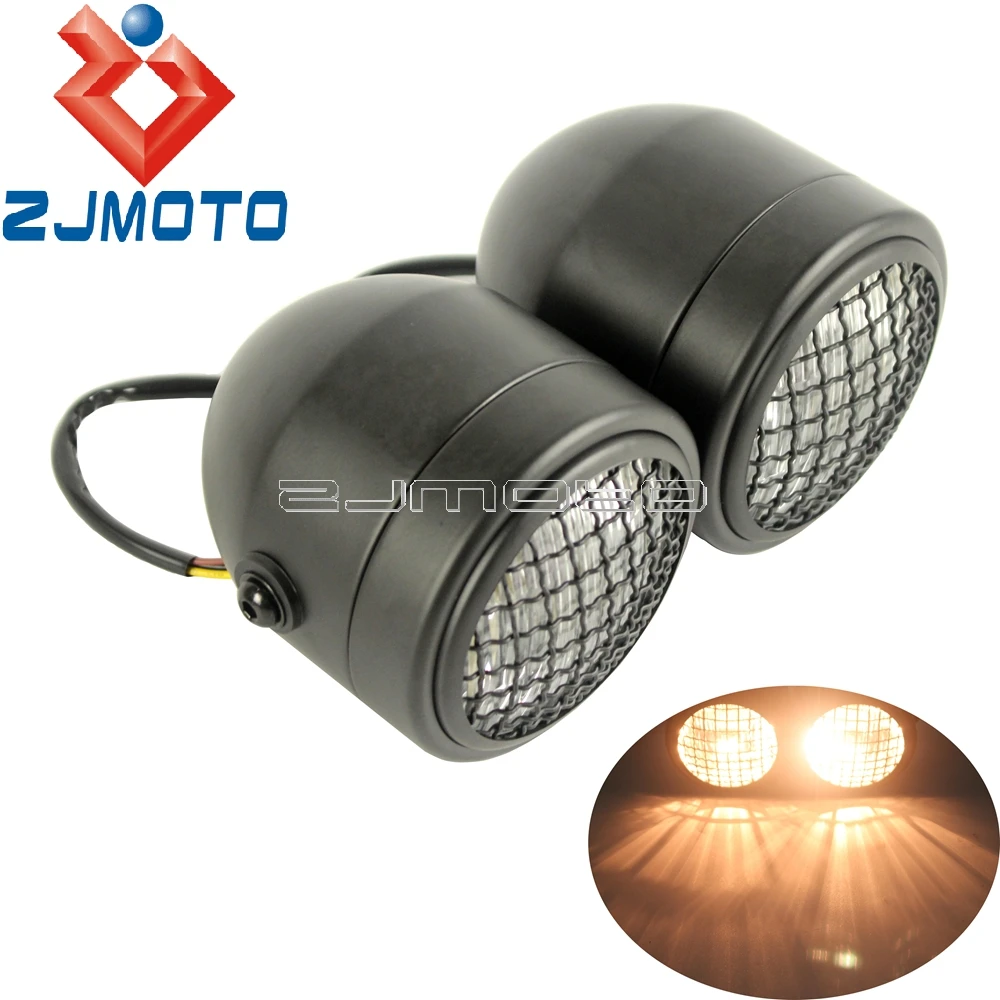 Motorcycle Twin Headlight Grill Headlamp Dominator For Harley Honda