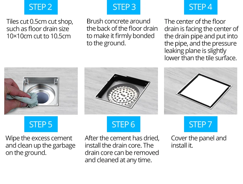 hm Anti-odor Bathtub Shower Drainer Strainer 60cm 304 Stainless Steel Gravity Flushing Deodorization Type Square Floor Drain (28)