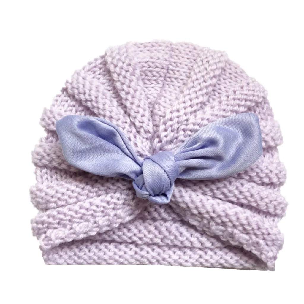 TELOTUNY/Вязаная хлопковая шапка для новорожденных, шапка для маленьких мальчиков и девочек, вязаная теплая шапка-тюрбан с узлом, зимняя теплая шапка головной убор, шапка ZS12