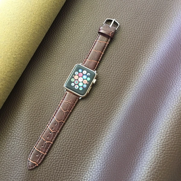 Роскошные кожаные петли серии 1 2 3 4 для Apple Watch Band 42 мм 38 мм 40 мм 44 мм для iWatch ремешок серии 5 - Цвет ремешка: crocodile-brown