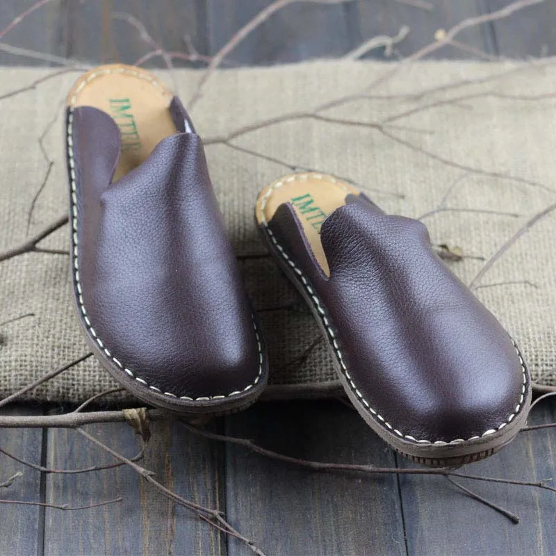 

First layer leather shoes retro art leather slippers female summer Baotou sandals and slippers