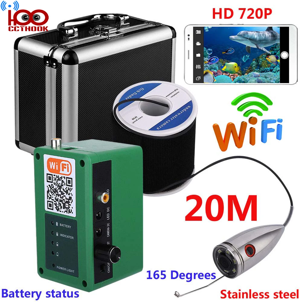 20m Cable HD WIFI Wireless Fish Finder with 1000TVL Underwater Fishing