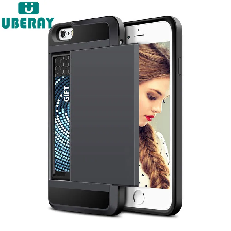

UBERAY Slide Wallet Credit Card Slot PC Phone Case For iPhone X XS XR XS Max Case Dual Layer TPU Armor Shockproof Back Cover Bag