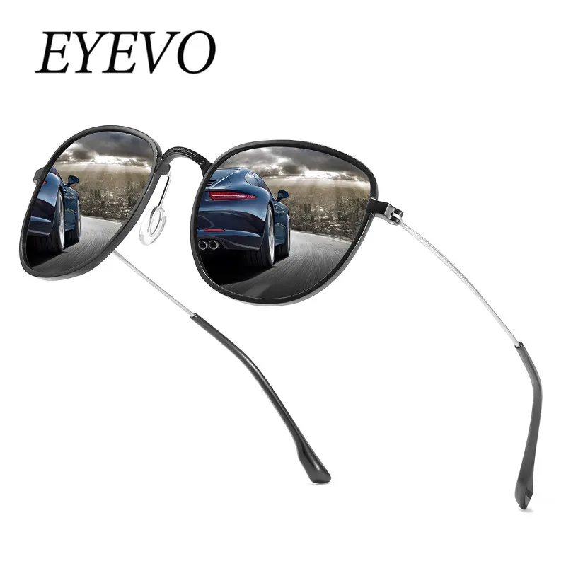 EYEVO бренд поляризационные солнцезащитные очки для женщин для мужчин алюминий Óculos Мода Круглый вождения памяти металлические солнцезащитные очки