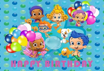 

Happy Birthday Balloon Girl Bubble Dog Fish Ocean Cartoons backdrop Vinyl cloth High quality Computer print party background