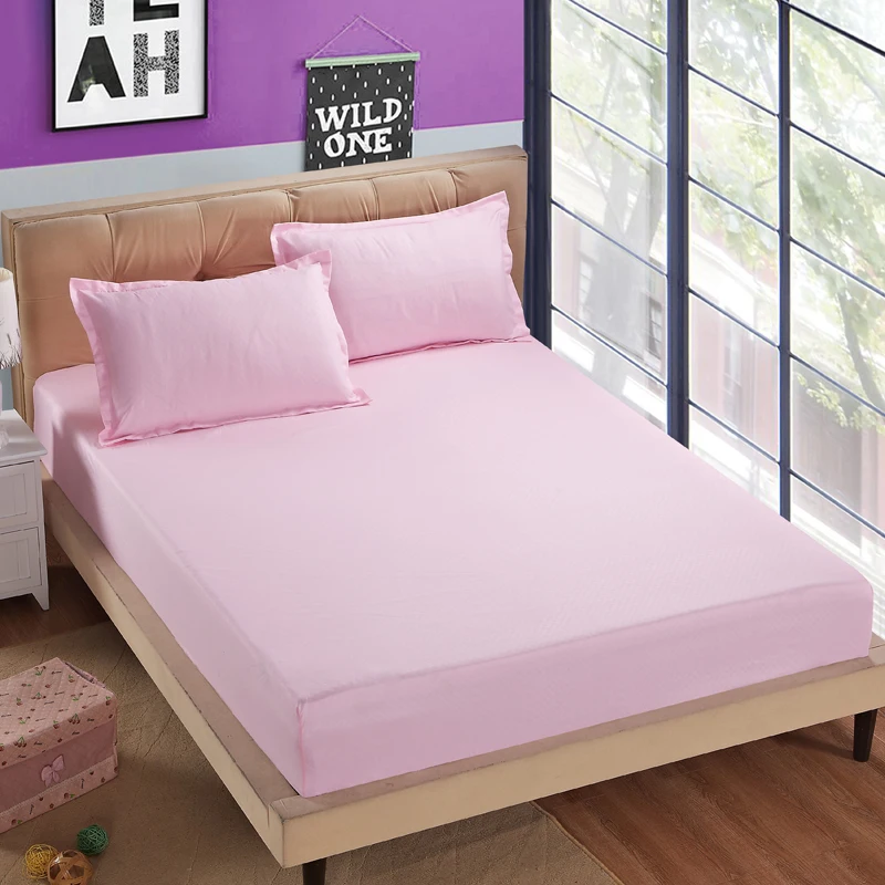 1pc 100%Polyester Fitted Sheet Mattress Cover Solid Color Bedding Linens Bed Sheets With Elastic Ba