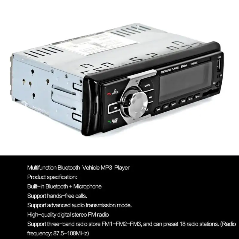 1 Din Bluetooth автомобильный Радио MP3-плеер 12 В BT громкой связи авто стерео аудио MP3 музыкальный плеер Поддержка FM USB AUX SD карта