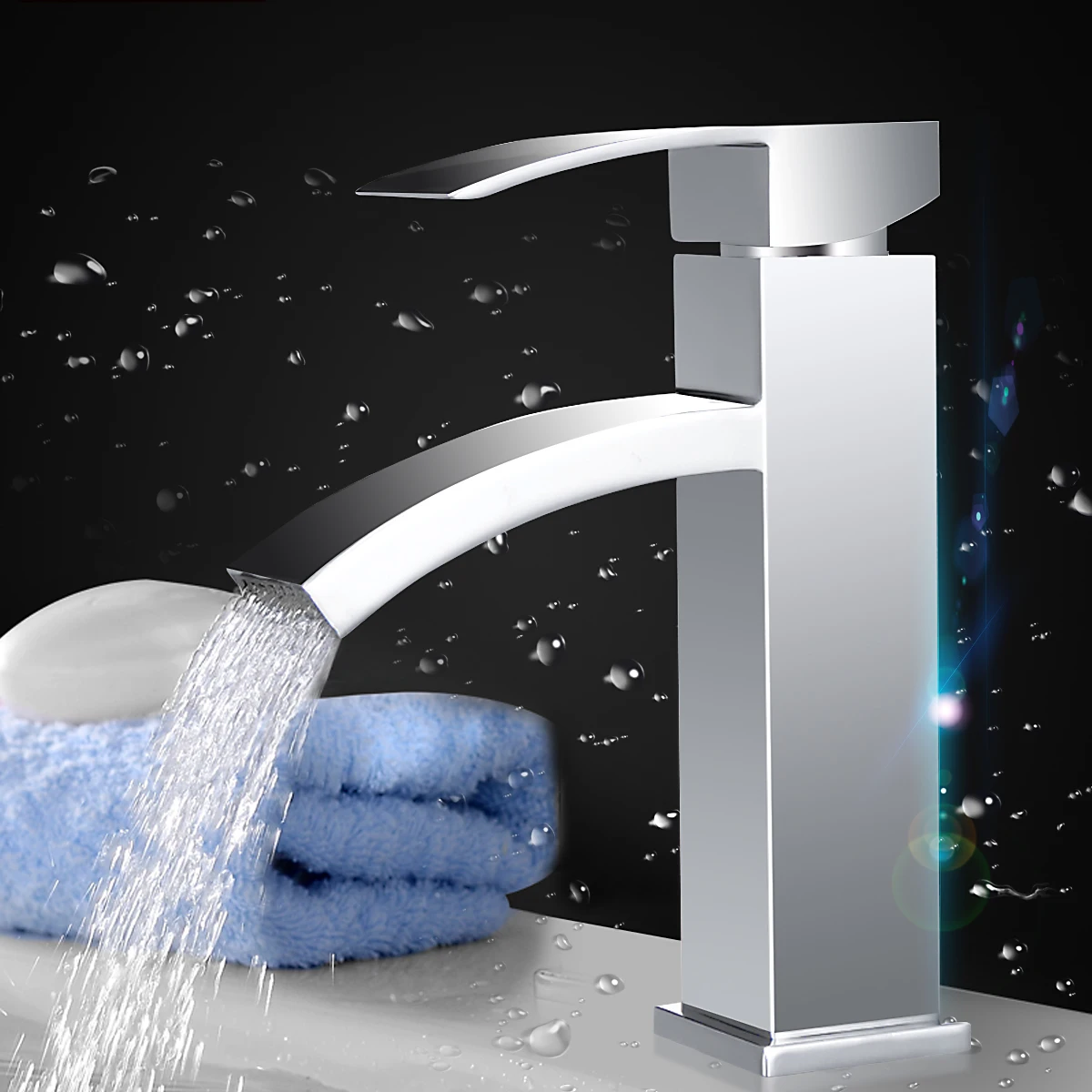 

15x19x5cm Basin Sink Tap Square Mixer Chrome Silver Luxury Bathroom Cloakroom Faucet Cold and Hot Bathroom Faucet Water Mixer