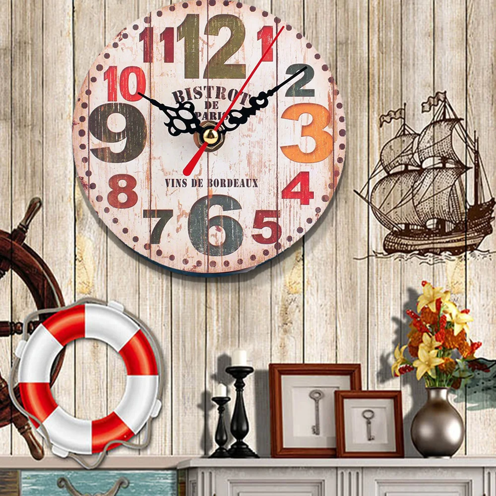 1 шт. Винтаж деревянные настенные часы большой Шебби-шик, рустикальный Кухня дома антикварные настенные Стиль