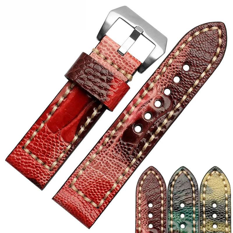 

20mm 22mm 24mm 26mm camouflage Genuine leather ostrich skin wristwatch straps Accessrioes bracelets with stainless steel buckle