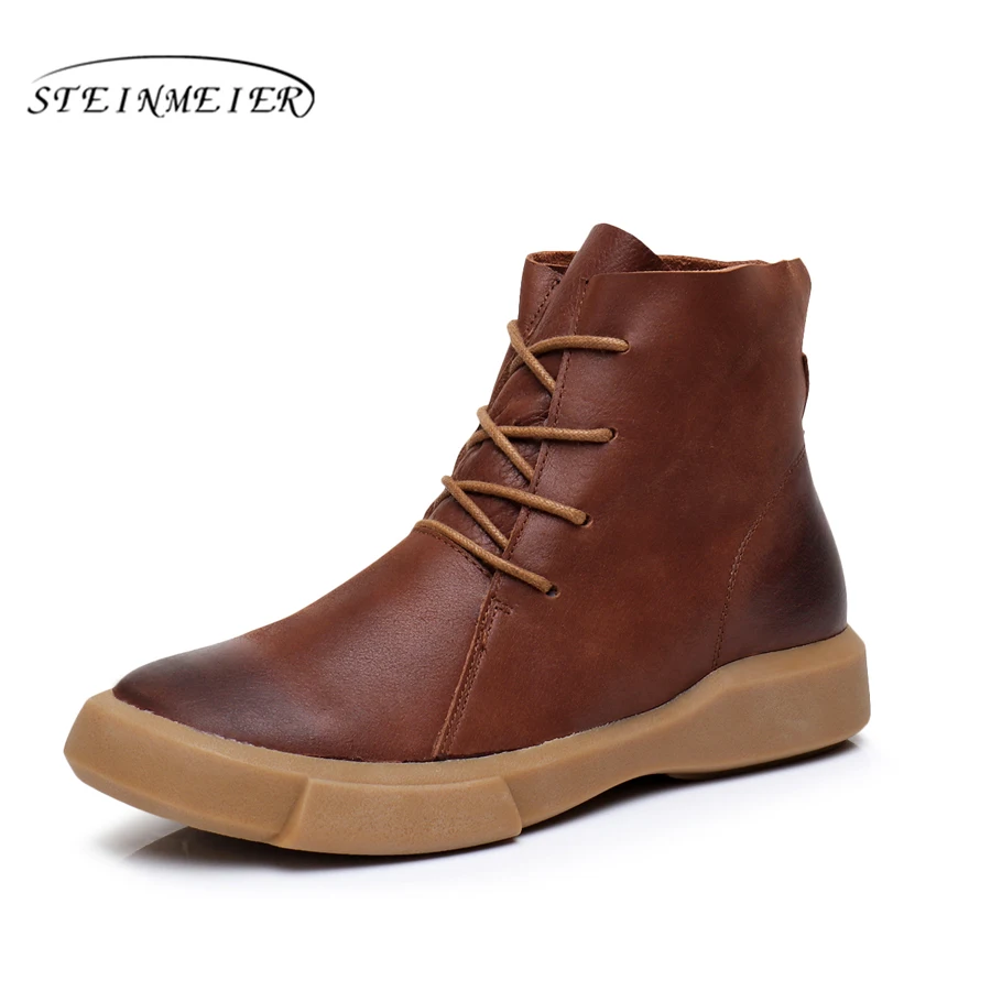 

Women natrual leather ankle boots female retro handmade vintage coffee brown lace up shoes 2017 boots