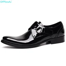 QYFCIOUFU Marca 100% Genuíno Couro de Patente Formal Sapatos Para Homens Oxfords de Couro Feitos À Mão Designers Monk Strap Mens Vestido Sapato
