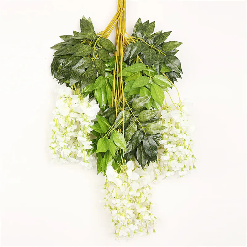 12 шт поддельные цветы глицинии лоза Искусственные цветы с зеленым с растительным принтом в виде листьев для свадебного украшения Гирлянда для развешивания домашнего декора