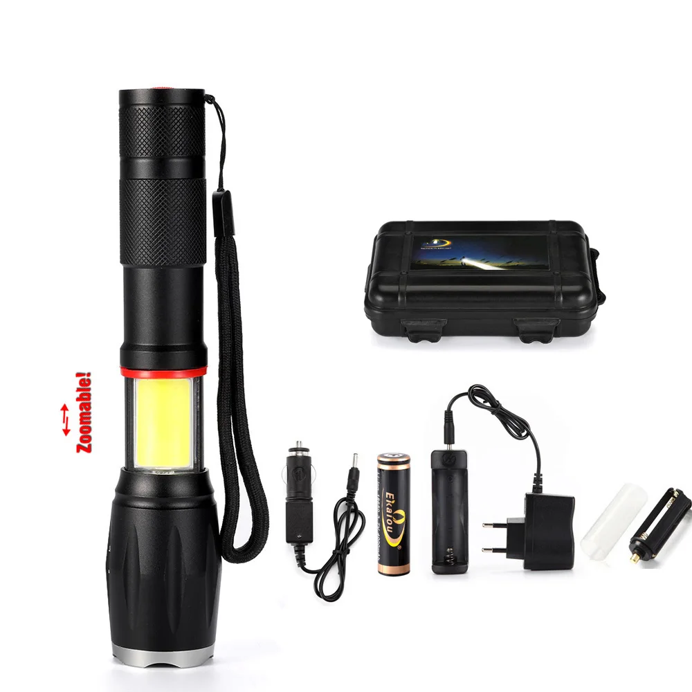 

hot LED Flashlight T6 8000 Lumen Zoom 5 Modes Torch + Waterproof Handheld COB Side work light Camping Outdoor Lamp