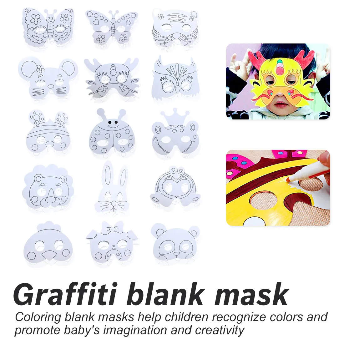 

Super Cute Art Crafts Toys DIY Party Blank Mask Animal Designs Kids' Hand Painting Art Crafts Kindergarten Preschool Graffiti