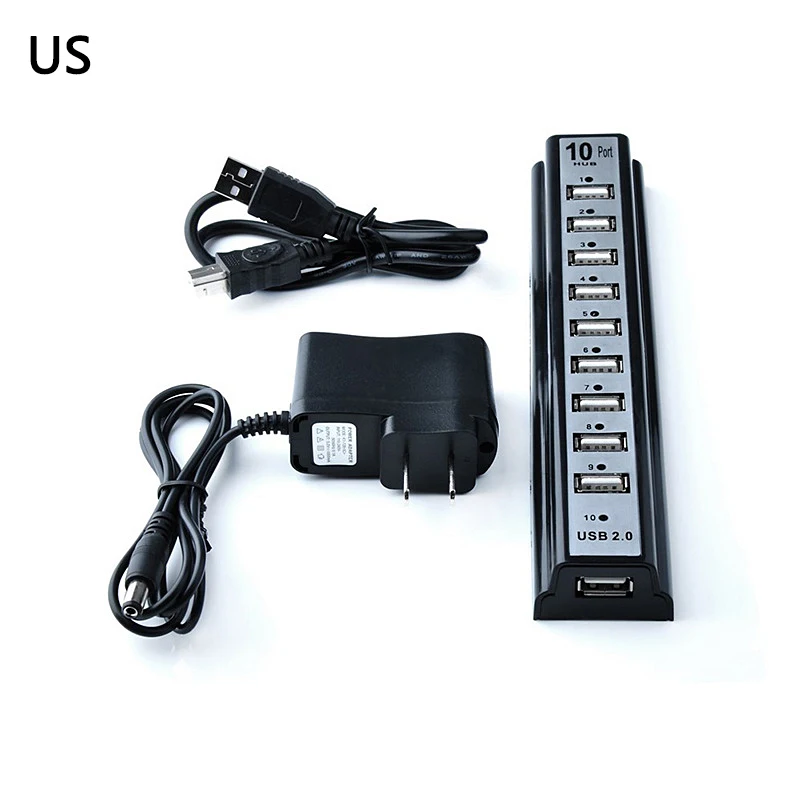 Горячие разделители USB 2 0 10 портов Высокая скорость 480 Мбит/с Usb2.0 с адаптером