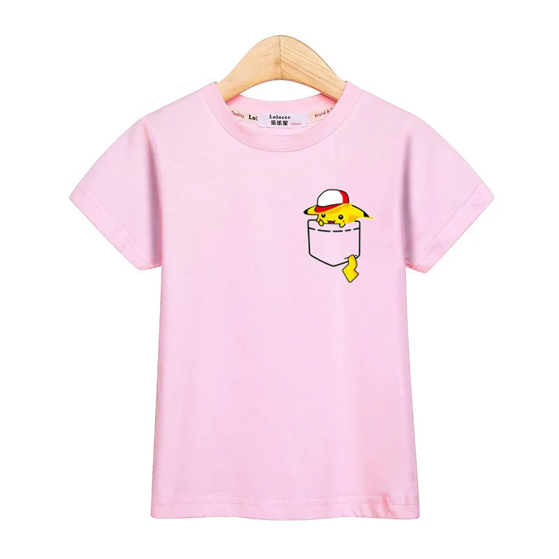 Funny pockets pikachu tops kids clothes little boys short sleeve t-shirt baby girls cute print costume kid boy casual tee shirt
