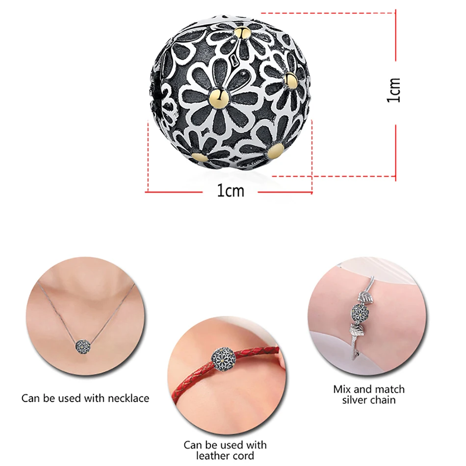 ELESHE New Fashion Real 925 Sterling Silver Daisy Flower Clip Charms Bead Fit Original Bracelet Bangle Authentic Jewelry